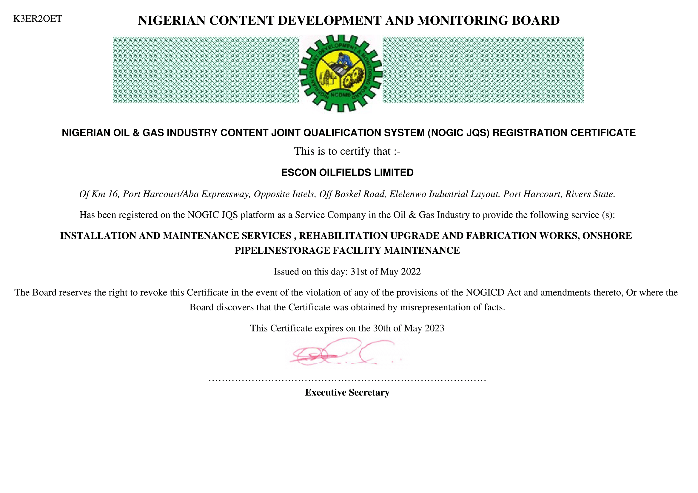 ESCON - NCDMB CERTIFICATE - 2022-
